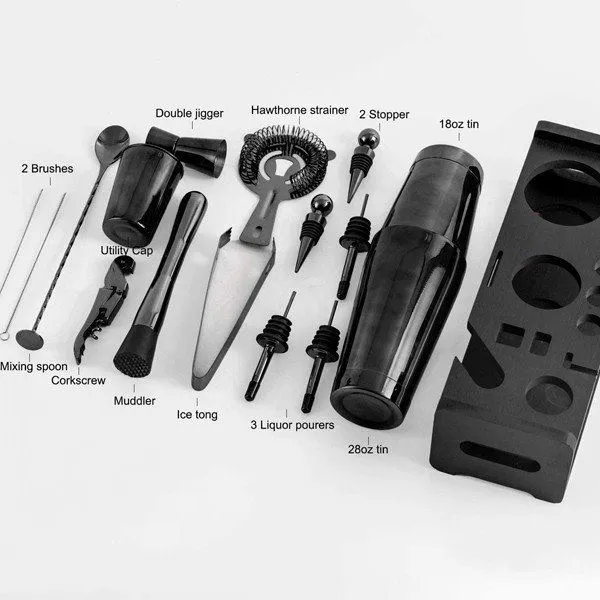 Set Shaker Coctel Du gyda Stand