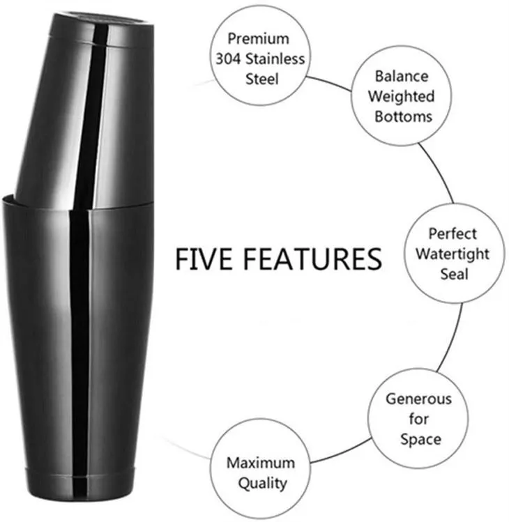 Ysgwydrydd Boston Dur Di-staen Du