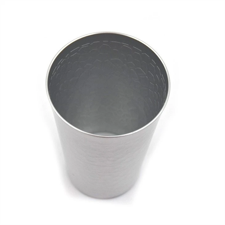 Silver cracked aluminum cup open